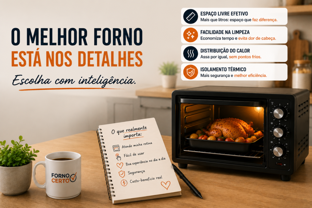 Tabela demonstrando que o melhor do forno elétrico está nos detalhes.