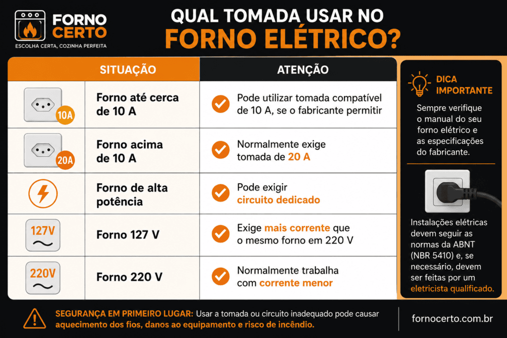 Tabela Indicativa de Tomadas Conforme a Potências do aparelho