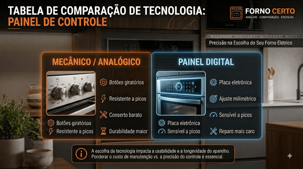 Infográfico de comparação entre forno com comandos analógicos e comandos digitais