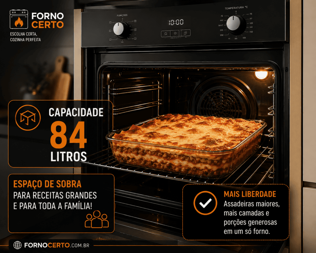 Interior de forno de 84 litros com assadeira familiar