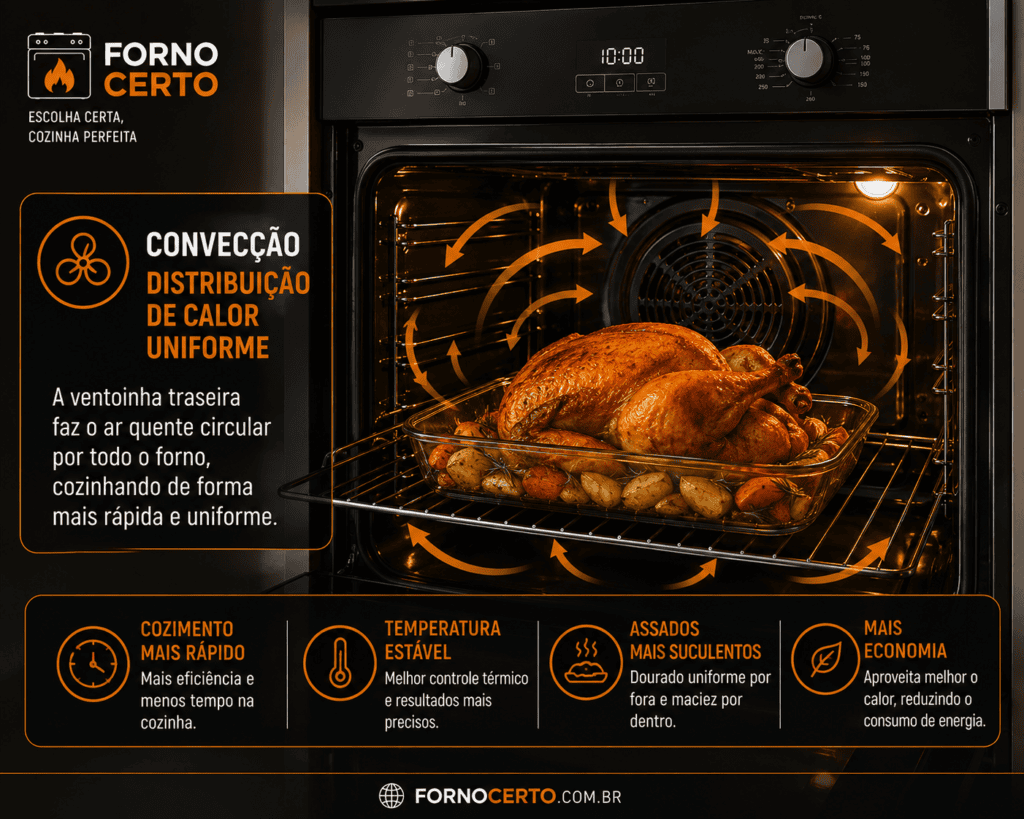 Circulação de ar quente dentro de forno elétrico com convecção