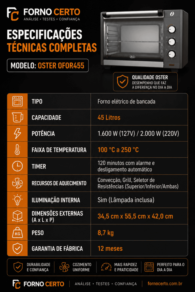 Oster OFOR455 Especificações Técnicas Completas