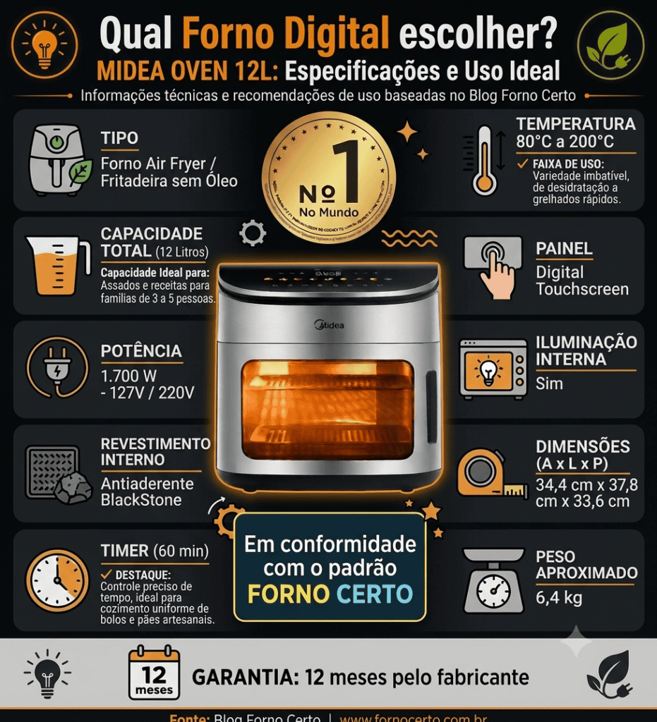 Especificações Técnicas Midea Air Fryer Oven 12L 