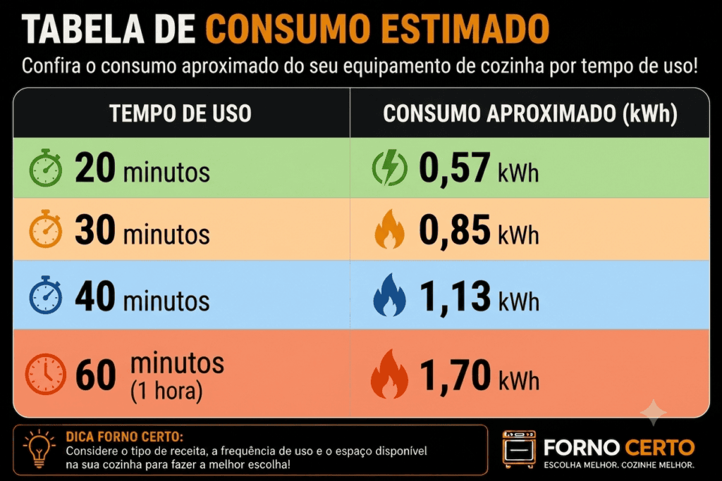 Tabela de Consumo Estimado Midea Air Fryer Oven 