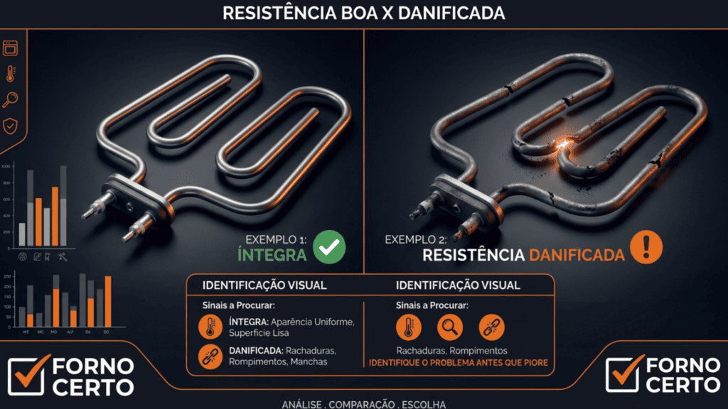 Comparação entre resistência de forno elétrica íntegra e danificada