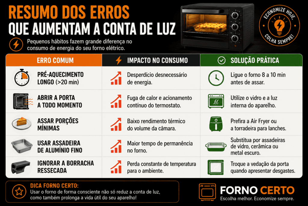 Resumo dos Erros que Aumentam a Conta de Luz