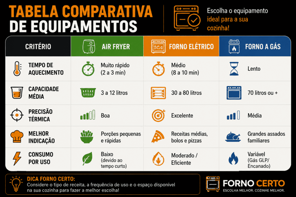 Como Economizar Energia Usando o Forno Elétrico: Tabela Comparativa de Equipamentos