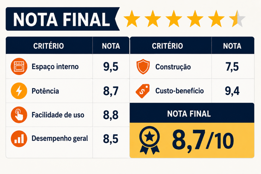 Tabela de Nota Final Forno Elétrico Mondial Grand Family II 52L