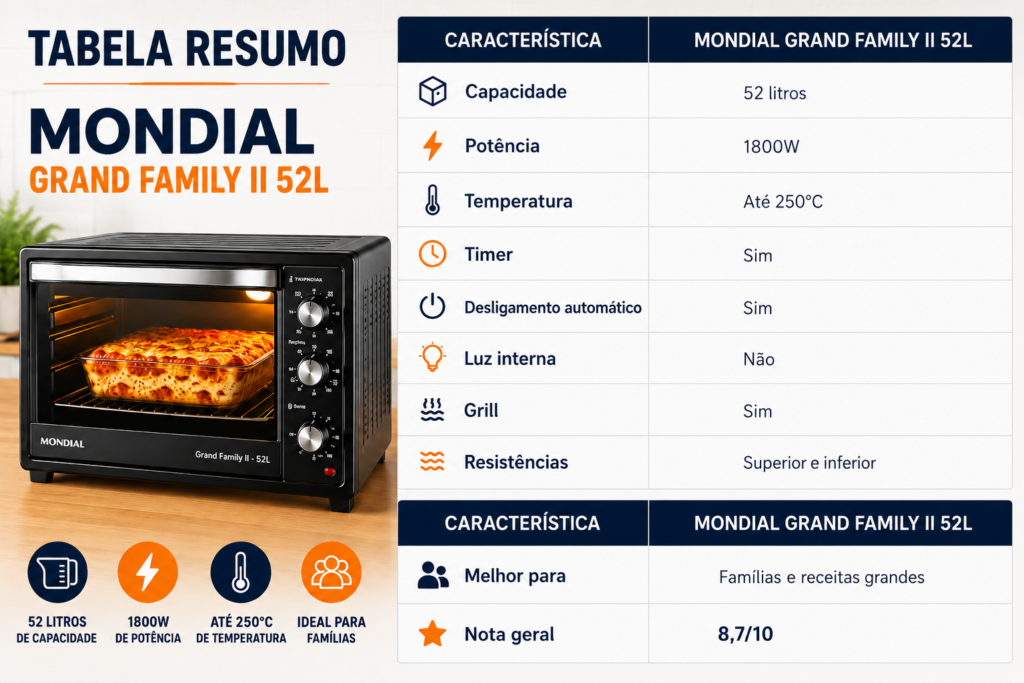 Tabela Resumo
Mondial Grand Family II 52L