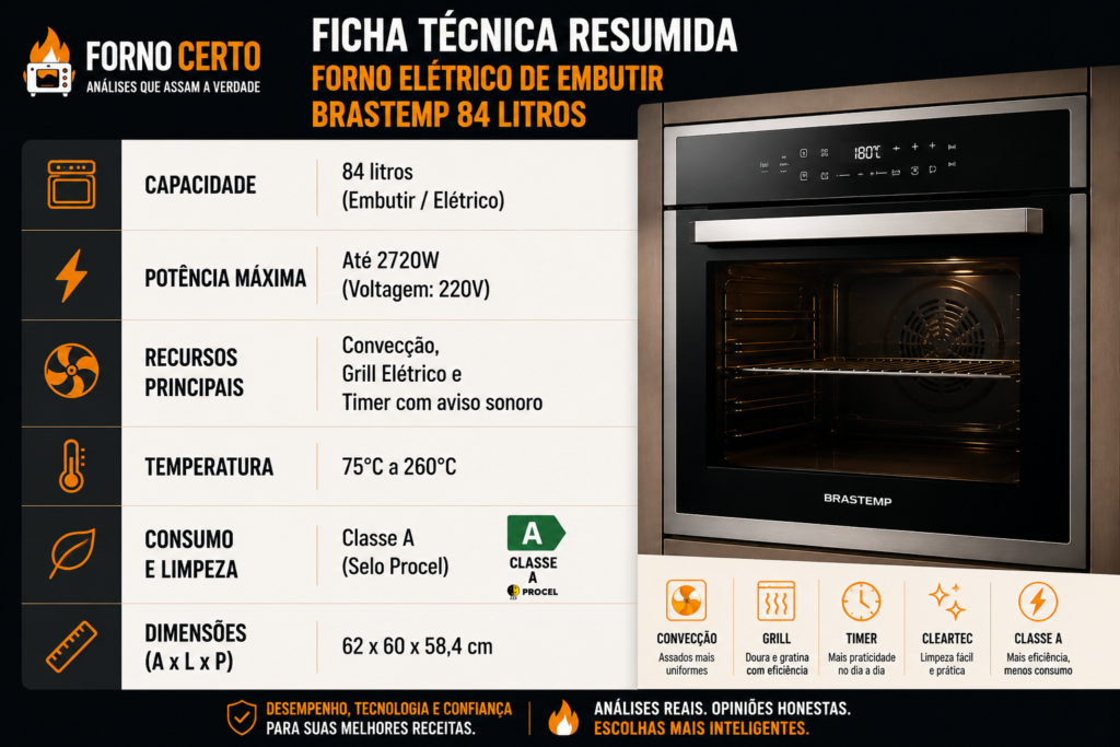 Ficha Técnica Resumida Forno Elétrico de Embutir Brastemp 84L