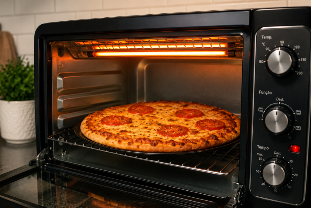 O grill não substitui o aquecimento principal do forno.