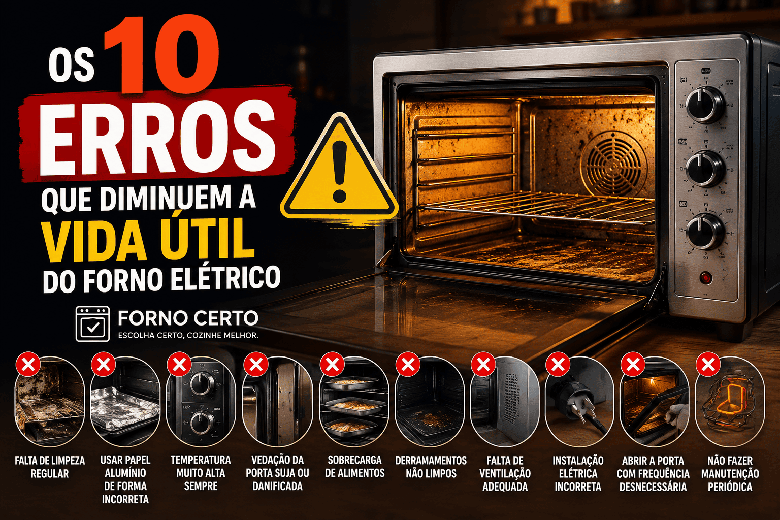 Descubra os 10 erros que diminuem a vida útil do forno elétrico e aprenda como evitar gastos com manutenção e aumentar sua durabilidade.