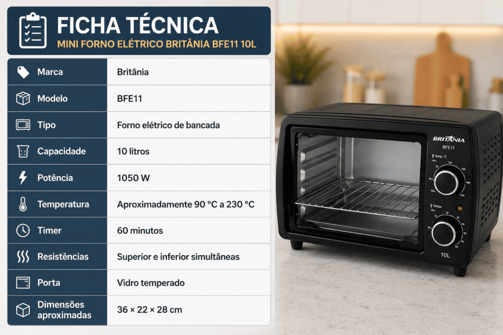 Ficha Técnica do Mini Forno Elétrico Britânia BFE11 10L 