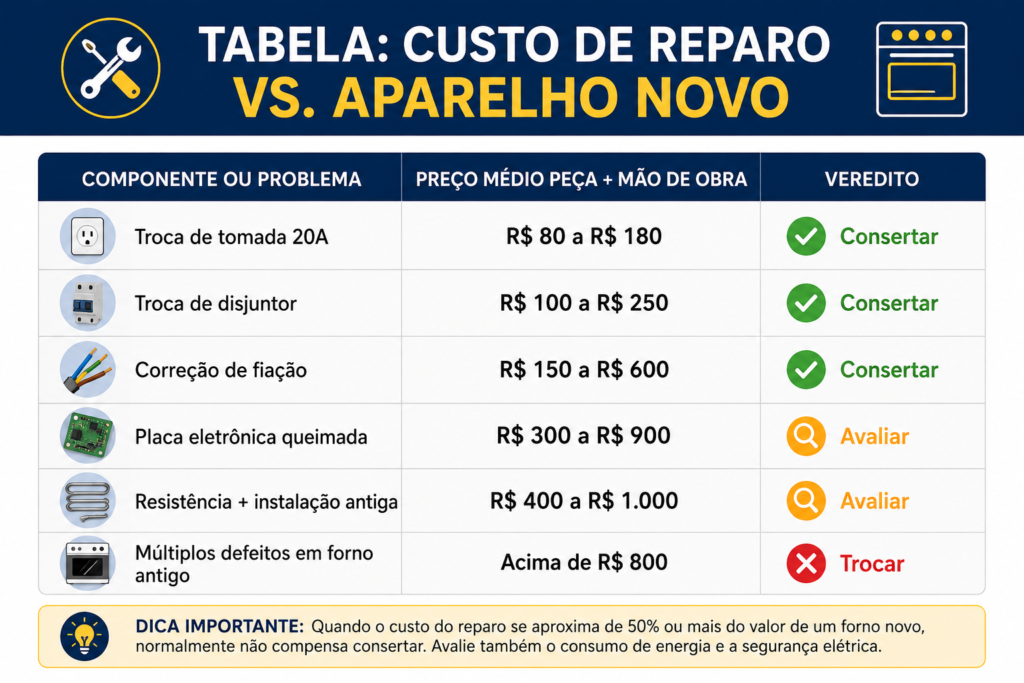 Tabela: Custo de Reparo vs. Aparelho Novo